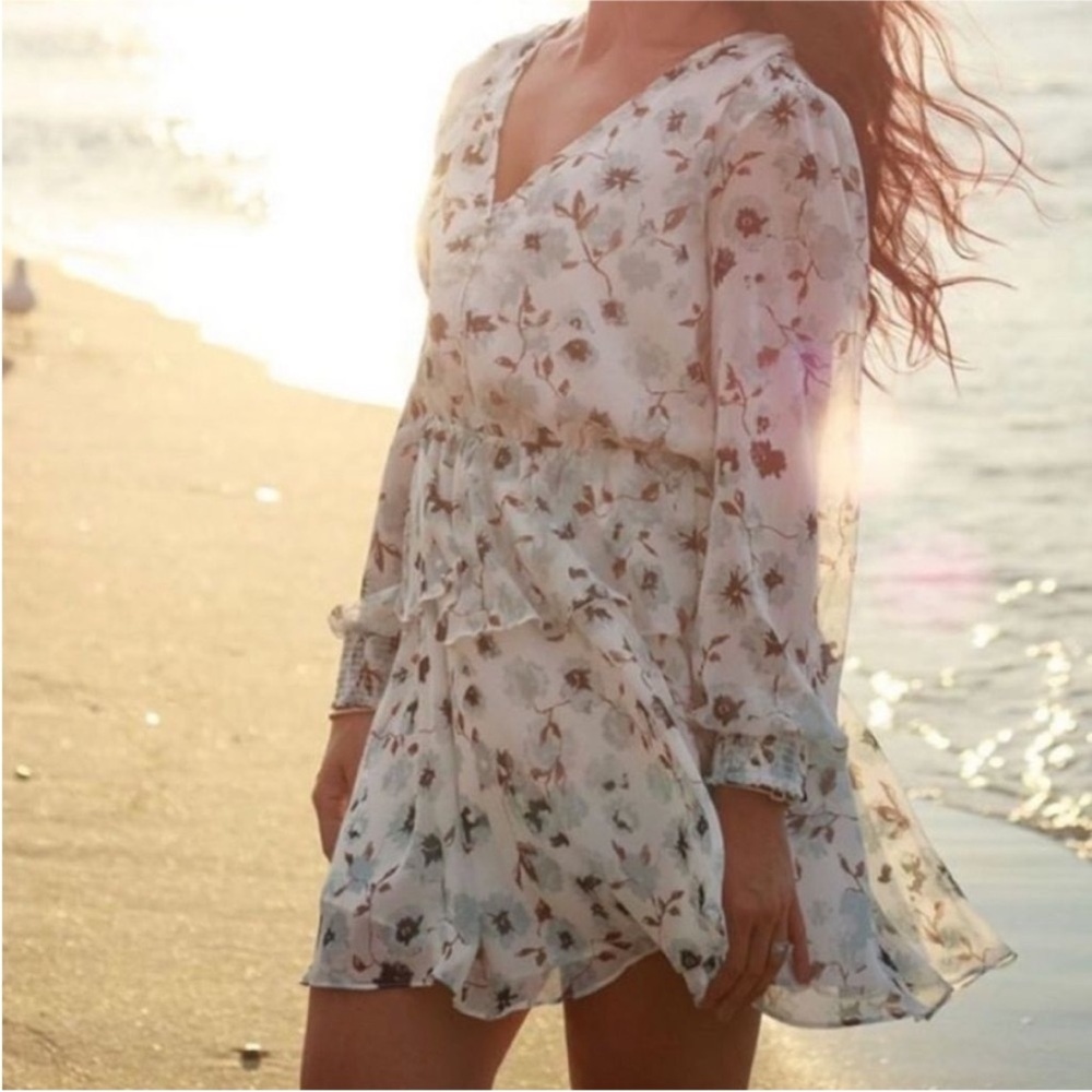 Gentle Fawn Floral Tiered Long Sleeve Chiffon Amilla Dress Size Small - Picture 2 of 12